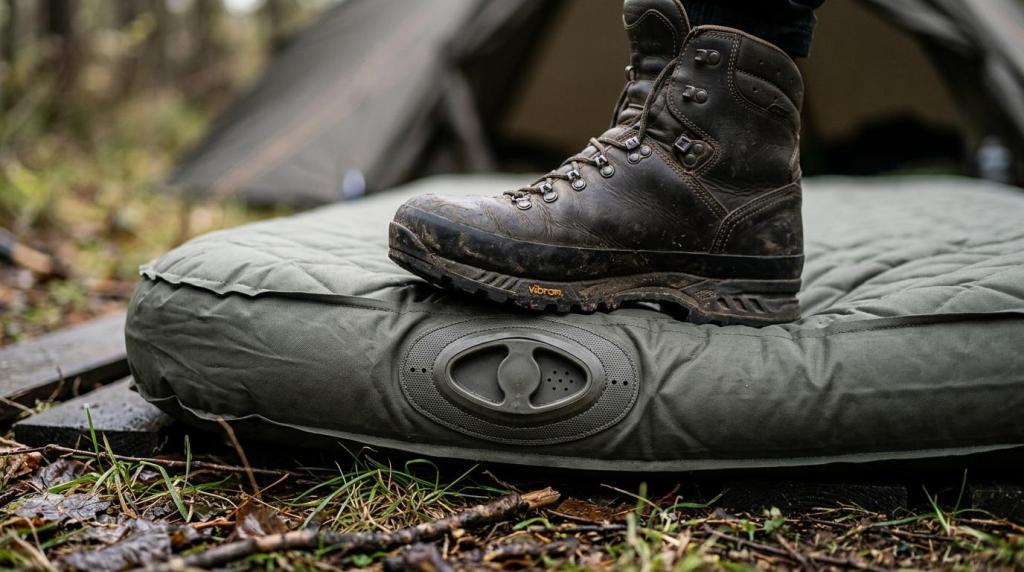 Luftmadras med integreret fodpumpe – til camping, shelter og festival