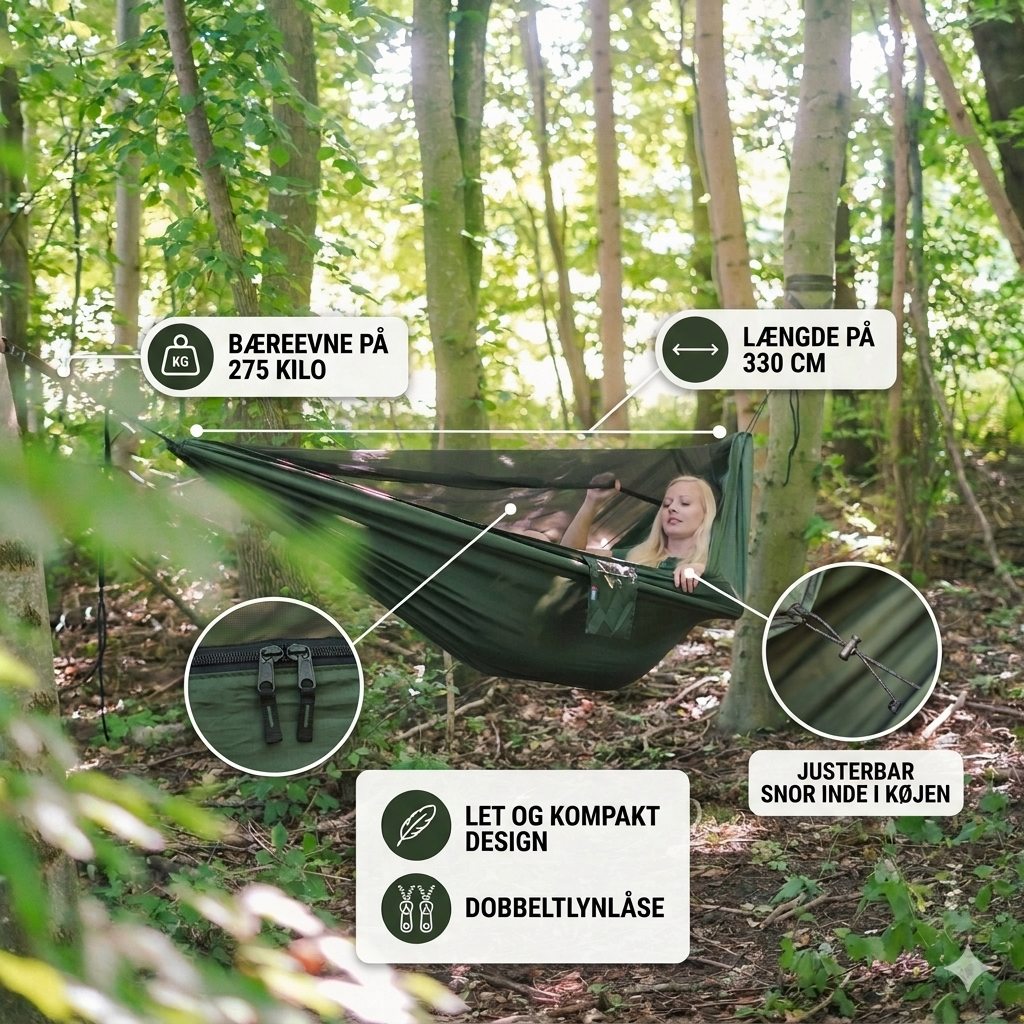 Nordic Gear™ Hængekøje Pro 330 cm med indbygget myggenet og treehuggers